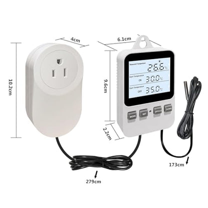 Temperature Controller Heating Cooling Mode Digital Thermostat 120V 15A Plug in Thermostat Controlled Outlet for Reptile Greenhouses Seedling Mat Incubation Terrarium
