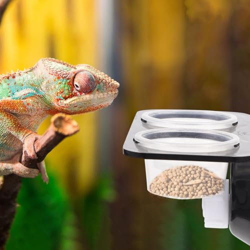 VILLCASE Reptile Hanging Food and Water Bowl Set with Suction Cup, Dual-Compartment Feeding Dish for Lizards, Reusable Pet Water Bowls for Terrarium Use