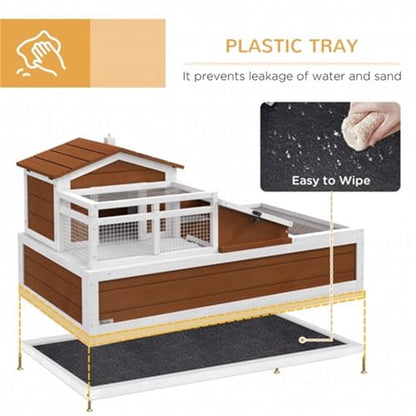 Wooden Turtle cage, Small Animal cage, Small Animal House, mesh top, Three Separate Areas and Two Floors, Indoor/Outdoor Design, openable roof, Pull-Out Tray