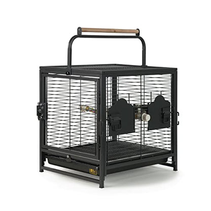 Prevue Pet Products Playtop Travel Carrier - Outdoor Travel Bird Cage for Small Parrots & Birds, Front Facing Door, Rope Perch, Lightweight & Portable, Easy Transport - Black