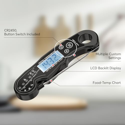 Meat Thermometer Digital - Fast Instant Read Food Thermometer for Cooking, Candy, Outside Grill, and Roast, Digital Food Thermometer with Backlight LCD & Calibration - color: Black/Black