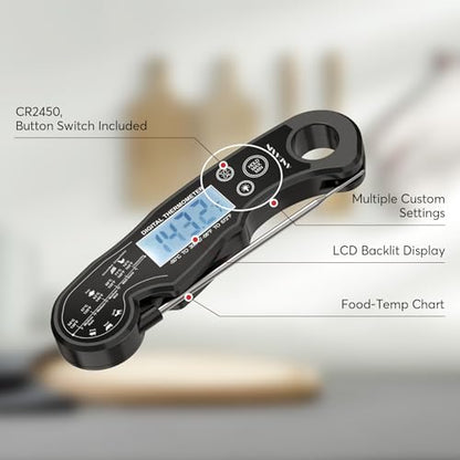 Meat Thermometer Digital - Fast Instant Read Food Thermometer for Cooking, Candy, Outside Grill, and Roast, Digital Food Thermometer with Backlight LCD & Calibration - color: Black/Black