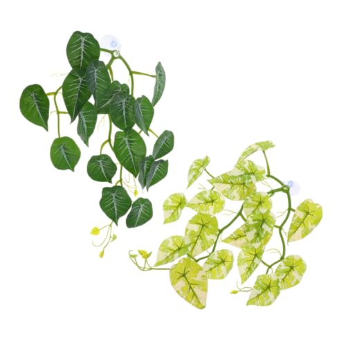 TOYANDONA 2pcs Realistic Leaves with Suction Cup Terrarium Decor for Turtle Habitat Flexible Vines for Natural Aesthetic