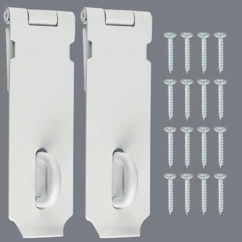 Alise 2 pcs Door Hasp Latch Lock,5 Inch SUS 304 Stainless Steel Safety Packlock Clasp Hasp Lock Latch with Fixing Screw for External Doors Window Cabinet Pet Cage, MS9W-2P-5C - color: White, size: 5 inch-2p