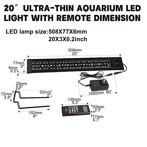WaterRebirth Wireless Remote Full Spectrum Aquarium LED Light Strip - Ultra-Thin Design with Timer & RGB Modes for Fish Tank Plants (20-26INCH) - size: 20-26 inches