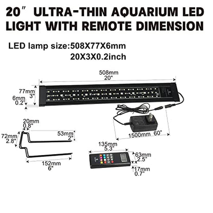 WaterRebirth Wireless Remote Full Spectrum Aquarium LED Light Strip - Ultra-Thin Design with Timer & RGB Modes for Fish Tank Plants (20-26INCH) - size: 20-26 inches