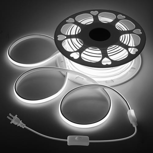 LED Strip Lights 100FT Plug in with Switch AC 110V One Roll COB LED Rope Lights 6000K Daylight White High Density 288Leds/M Extra Long COB LED Lights Outdoor Waterproof for Patio Decor - color: Daylight White, size: 30M