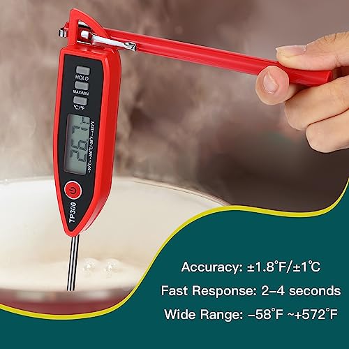 Copkim 6 Set Waterproof Food Thermometer for Water, Liquid, Candle and Cooking Digital Meat Thermometer with Long Probe Instant Read for Kitchen BBQ Grill Candy (Red) - color: Red
