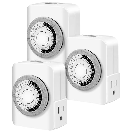 Outlet Timer,Timers for Electrical Outlets Indoor with 3-Prong Dual Outlet,24-Hour 30 Minute Daily On/Off Cycle, Plug-in Mechanical Timers for Christmas Lights, Lamps, Grow Light (3-Pack) - style: 3-Prong(3 PACK)