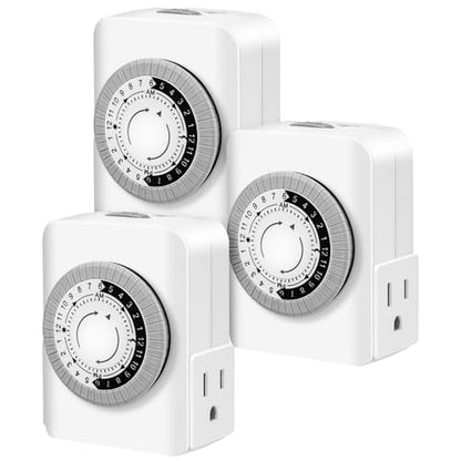 Outlet Timer,Timers for Electrical Outlets Indoor with 3-Prong Dual Outlet,24-Hour 30 Minute Daily On/Off Cycle, Plug-in Mechanical Timers for Christmas Lights, Lamps, Grow Light (3-Pack) - style: 3-Prong(3 PACK)