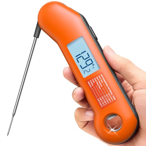 Professional Meat Thermometer Digital, Ultra-Fast 0.5 Sec Instant Read, NIST Certified ±0.5°F Accuracy, IP67 Waterproof, Auto-Rotating Backlit Display, Lift-to-Wake, for BBQ/Candy, Orange&Gray - color: Orange&Gray