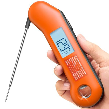 Professional Meat Thermometer Digital, Ultra-Fast 0.5 Sec Instant Read, NIST Certified ±0.5°F Accuracy, IP67 Waterproof, Auto-Rotating Backlit Display, Lift-to-Wake, for BBQ/Candy, Orange&Gray - color: Orange&Gray