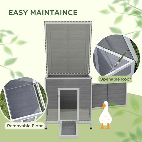 PawHut Duck Coop, Wooden Chicken House Rabbit Hutch with Openable Roof, Removable Floor, Double Doors, Ramp, Duck House for 2-4 Chickens, Geese, 25" x 32" x 30" - size: 24.8"L x 32.3"W x 29.9"H