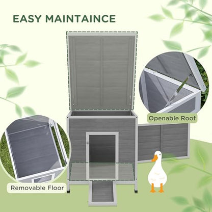 PawHut Duck Coop, Wooden Chicken House Rabbit Hutch with Openable Roof, Removable Floor, Double Doors, Ramp, Duck House for 2-4 Chickens, Geese, 25" x 32" x 30" - size: 24.8"L x 32.3"W x 29.9"H