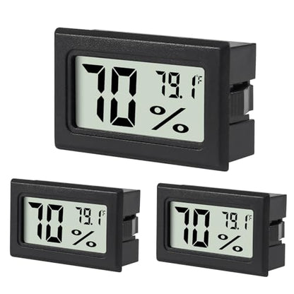 3Pcs Mini Digital Thermometer Hygrometer Electronic Temperature Humidity Gauge Meters Indoor LCD Display Fahrenheit for Greenhouse,Garden,Car Cellar and Office - color: Black-3PCS