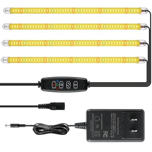 iPower 60W LED Plant Grow Light Strips Full Spectrum for Indoor Plants with Auto ON/Off 3/9/12H Timer, 10 Dimmable Levels 48 LEDs Per Tude, 4 Tubes, Yellow - color: Yellow, size: 4 Tubes, style: Grow Light Strips