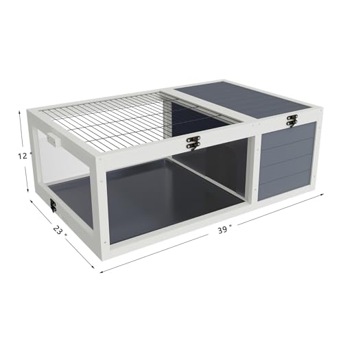 39.5＂Wood Tortoise House Indoor Turtle Habitat Reptile Cage for Small Animals Lizards, Geckos, with 2 Removable Waterproof Tray