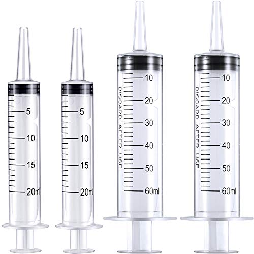 Frienda 4 Packs Large Plastic Syringe Measuring Syringe Tools Dispensing Multiple Uses (20 ml and 60 ml) - size: 20 ml and 60 ml