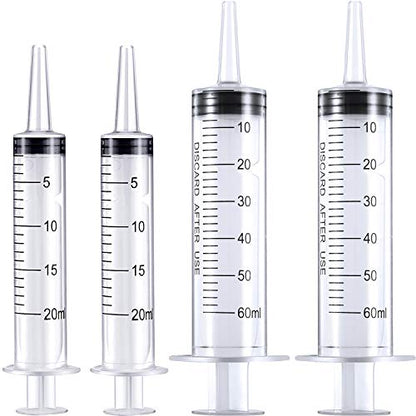 Frienda 4 Packs Large Plastic Syringe Measuring Syringe Tools Dispensing Multiple Uses (20 ml and 60 ml) - size: 20 ml and 60 ml