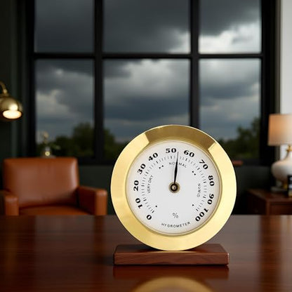 Gold Upgraded Hygrometer Humidity Meter Mini 38mm Round Glass Analog Hygrometer Suitable for Humidors Guitar Violin Thermometer for with Probe