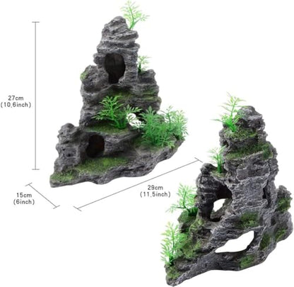 Saim Aquarium Mountain View Stone Ornament, Artificial Mountain Hill View Stone Rock Cave Aquarium Decorations Fish Tank Decor for Betta Cichlids Hideaway Cave, Hermit Crab Hideout - Large - size: 11.5x6x10.6inch-L