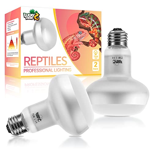 LUCKY HERP Intense Heat Lamp Bulbs for Reptiles 75W 2 Pack, UVA Daylight Reptile Heat Lamp, Reptile Basking Heat Light Bulb for Amphibian, Tortoise, Bearded Dragon, Lizard, Turtle, Snake Heating Use - color: Natural Basking Light Bulb, size: 75 Watts