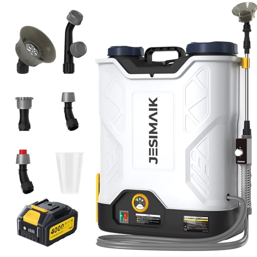 JESIMAIK Battery Powered Backpack Sprayer 4.8 Gallon, 4.0Ah Battery Electric Backpack Sprayer with Telescopic Wand & 5 Nozzles, 120 PSI Handle-Mounted Adjustable Pressure for Weed Lawn Garden