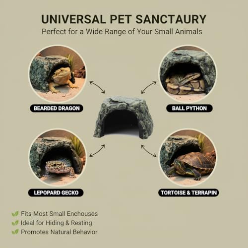 Generic Rock Hide Cave for Reptiles & Amphibians, Large Aquarium Fish Hide Cave Decoration, Stone Cave Hide House Terrarium & Aquarium Accessories for Betta, Shrimp, Turtle, Bearded Dragons, Lizards