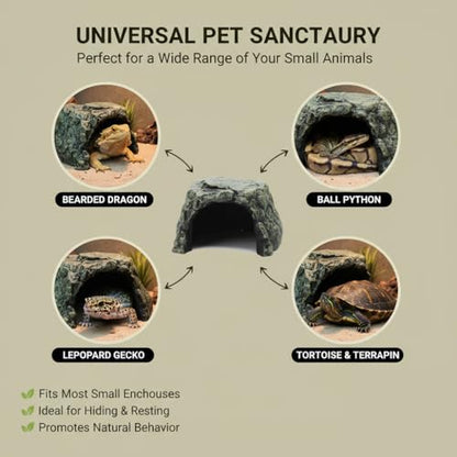 Generic Rock Hide Cave for Reptiles & Amphibians, Large Aquarium Fish Hide Cave Decoration, Stone Cave Hide House Terrarium & Aquarium Accessories for Betta, Shrimp, Turtle, Bearded Dragons, Lizards