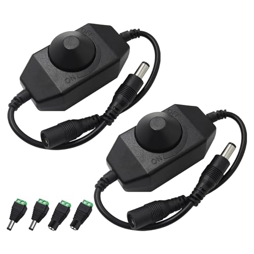 2PCS LED Strip Light Dimmer Switch Cable with Power Jack Adapter Connectors(2 x Male + 2 x Female) 5.5mm x 2.1mm DC 12V-24V LED Tape Dimmer Controller for LED String Lights - color: 2PCS Dimmer Switch