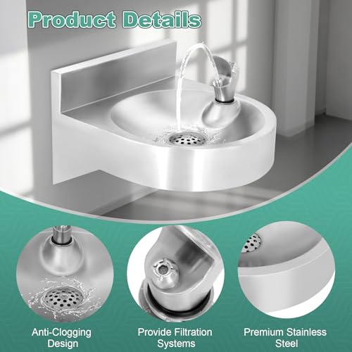 Water Drinking Fountain Wall Mounted for Schools, Gyms, Parks & More | Compact & Space-Saving Design,One-Click Water Output, Stainless Steel Commercial Hydration Station for Indoor & Outdoor
