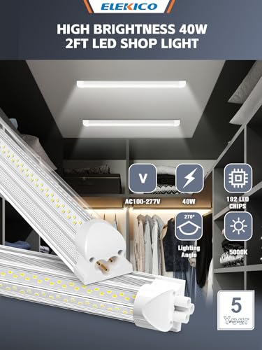 ELEKICO Led Shop Light, Super Bright 40W 5600lm 5000k Shop Light are 5 Times Brighter Than Cabinet Lights, Linkable 2ft Led Lights Fixture for Cabinet Garage Workbench 2-Pack