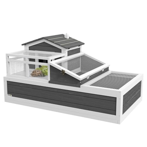 Wooden Turtle House, Small Animal Cage, Small Animal House, Pet Supplies, Mesh Roof, Three Separate Areas, Two Levels, Indoor/Outdoor Use, Openable Roof, Pull-Out Tray, Gray