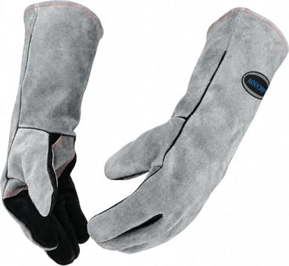 932℉ Leather Welding Gloves for Women Man, Heat Resistant Fire Long Sleeve Gloves for Tig Mig Stick BBQ Fireplace (Grey-Large) - size: Grey-Large