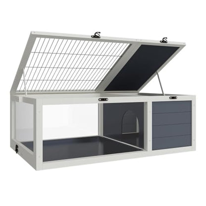 Wooden Tortoise Enclosure, Large Tortoise Habitat Enclosure Cage with Removable Waterproof Tray, Indoor & Outdoor Tortoise Habitat, for Small Animals and Reptile (39.5"× 24"× 12.8")
