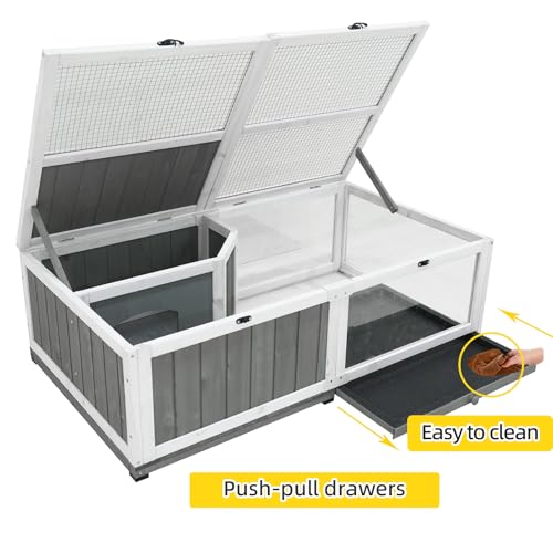 Tortoise Enclosure Outdoor Indoor Wooden Large Tortoises Habitat Box Turtle Habitat Tortoise House Bunny Rabbit Snake Hamster Reptile Terrarium Cage with Tray for Small Animals and Reptile, Grey