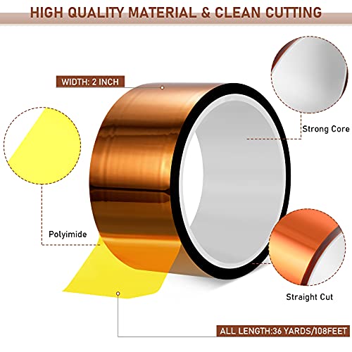 Outus 2 Pcs Rolls of Heat Tape High Temperature Polyimide Tape 500 Fahrenheit Degree Heat Resistant Adhesive Film for Soldering Electrical Works 3D Printing (2''X 108ft)