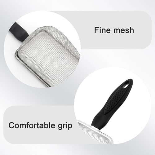 Stainless Steel Mesh Litter Shovel, Metal Non-Slip Black Handle Sifter, Fine Mesh Reptile Cleaner Scooper for Lizard Substrate, Reptile Terrarium Sand & Waste