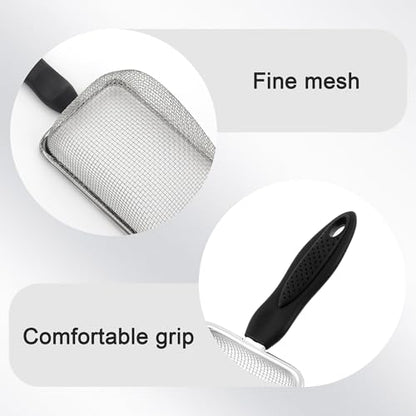 Stainless Steel Mesh Litter Shovel, Metal Non-Slip Black Handle Sifter, Fine Mesh Reptile Cleaner Scooper for Lizard Substrate, Reptile Terrarium Sand & Waste