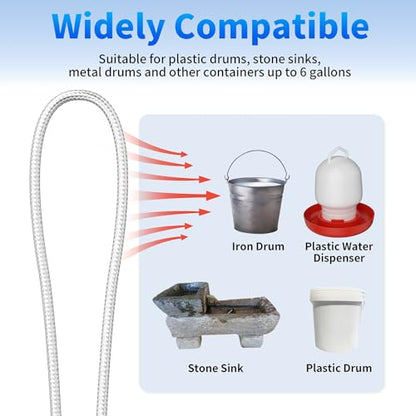 Chickens Water Heater Cord, 1-6 Gallons Heated Chicken Waterer for Winter, 9ft Freeze Proof Poultry Water Heater Cord, Prevents Water Freezing in Drinkers for Small Animals Rabbits, Ducks, Guinea Pigs