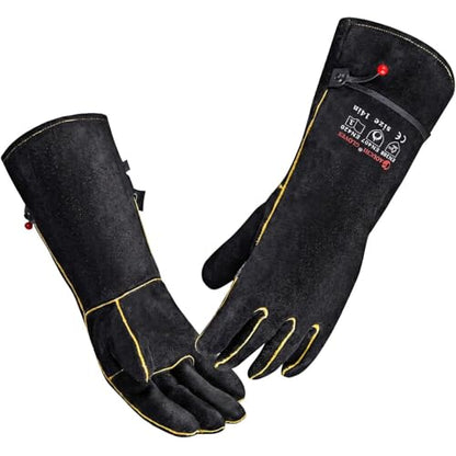 932℉ Heat Resistant Leather Welding Gloves for Men & Women – Long Sleeve Fireproof Gloves for TIG/MIG/Stick Welding, Blacksmithing, BBQ, Fireplace, Woodworking, Metalwork, Animal Handling -14 inch - size: Small