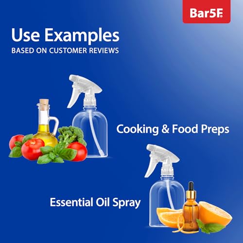 Bar5F Plastic Spray Bottle, 16 oz | Leak Proof, Empty, Clear, Trigger Handle, Adjustable Fine to Stream Output, Refillable, Heavy Duty Sprayer for Hair Salons & Spas, Household Cleaners, Cooking