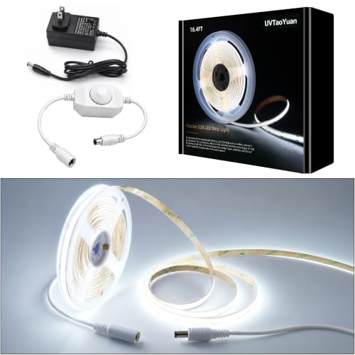LED Strip Lights COB 16.4ft/5m Natural White 6500K, 24V Dimmable LED (Kit) | Super High Bright, Flexible COB Lights, 8mm Width Home DIY Decor & Office Commercial - color: White 6500K (Kit)