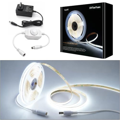 LED Strip Lights COB 16.4ft/5m Natural White 6500K, 24V Dimmable LED (Kit) | Super High Bright, Flexible COB Lights, 8mm Width Home DIY Decor & Office Commercial - color: White 6500K (Kit)