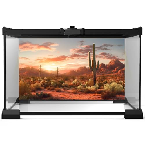 Desert Reptile Habitat Backdrop Sunset Desert Landscape Saguaro Cactus Gobi Plants Terrarium Background Sunset Sky Rugged Terrain Desert Colors Jungle Landscape Tank Backdrop Vinyl 36x18in - color: Desert Khaki, size: 36(W)x18(H)inches/ 90(W)*45cm(H)