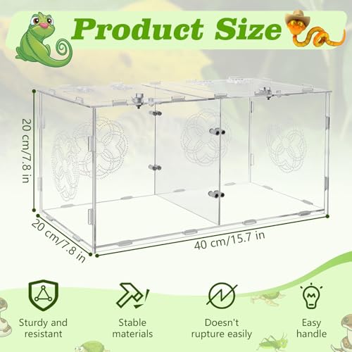 Acrylic Jumping Spider Enclosure with Double Compartments, Large Size,15.7 * 7.8 * 7.8 inches, Reptile Terrarium Aquarium Breeding Tank for Reptiles Spiders Snake Lizard - color: transparent