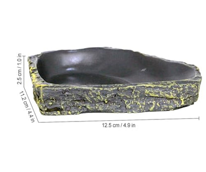 Reptile Feeding Dish Corner Bowl,Reptile Rock Food/Water Dish for Reptiles,Amphibians,Bearded Dragon,Lizard,Frog,Gecko,Tortoise,Hermit Crab and Other Little Critters,Made from Premium Resin