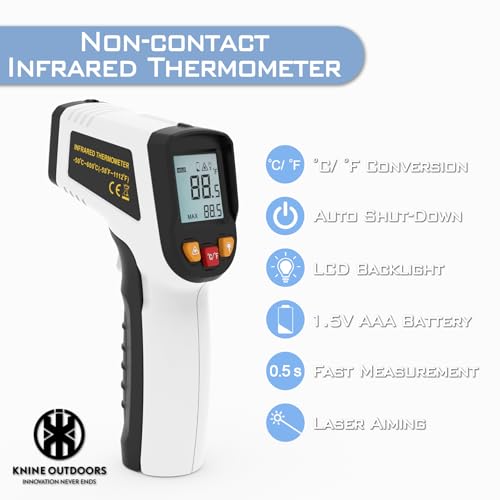 KNINE OUTDOORS Infrared Thermometer Laser Temperature Gun, -58℉ to 1112℉, Single Laser Targeting, Distance to Spot Ratio 12:1, for Cooking, Oven and Meat (White) - color: White