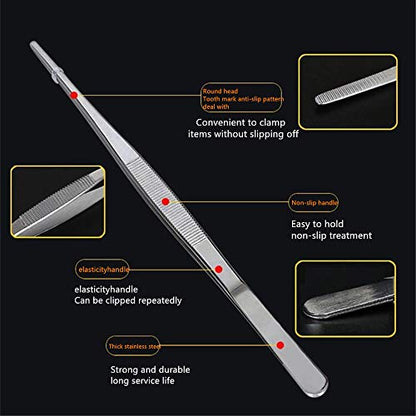 Aniso Long Tweezers, Stainless Steel, 10 inches | Precision Serrated Tip, Cooking Tweezers Tongs， For Barbecue, Hand-Made，Steaks, Bread, Pizza, Salads - size: 10 inches