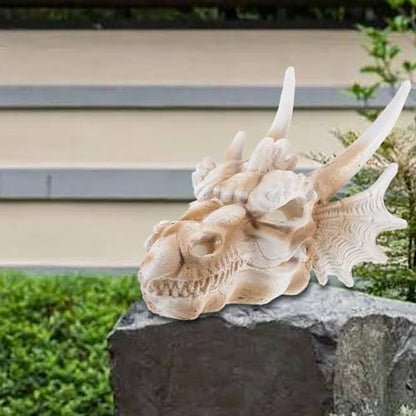 Yardwe Dinosaur Skull Statue 8.66In Resin Dragon Skull Aquarium Decor Desktop Courtyard Ornament Fish Tank Reptile Accessory